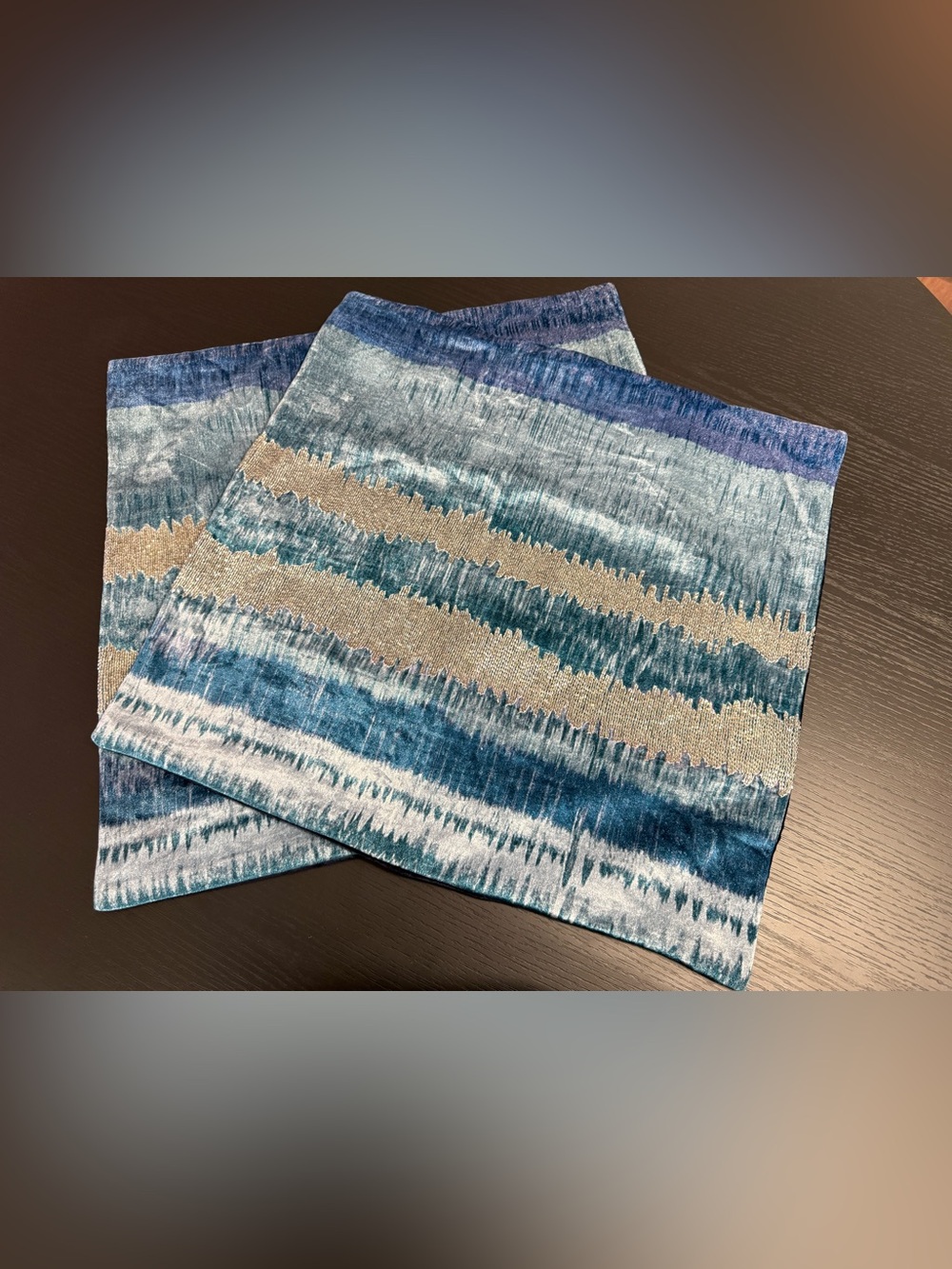 2- Callisto Home Blue Ombré Beaded Pillow Covers shams 22x22 *****covers only***